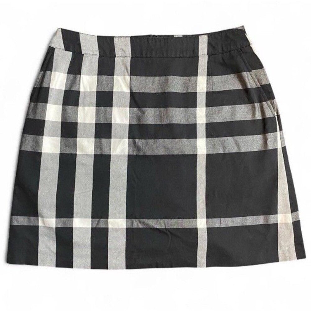VTG Burberry Golf Plaid Check Midi Skirt Sz 6 Black White Preppy Designer Y2K